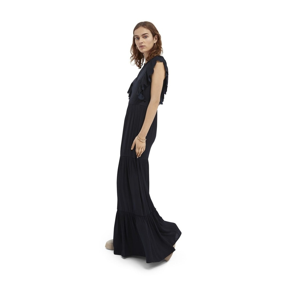 NWT Scotch & Soda Maison Scotchโ Navy Maxi Dress XL Tiered Ruffle Boho Wedding